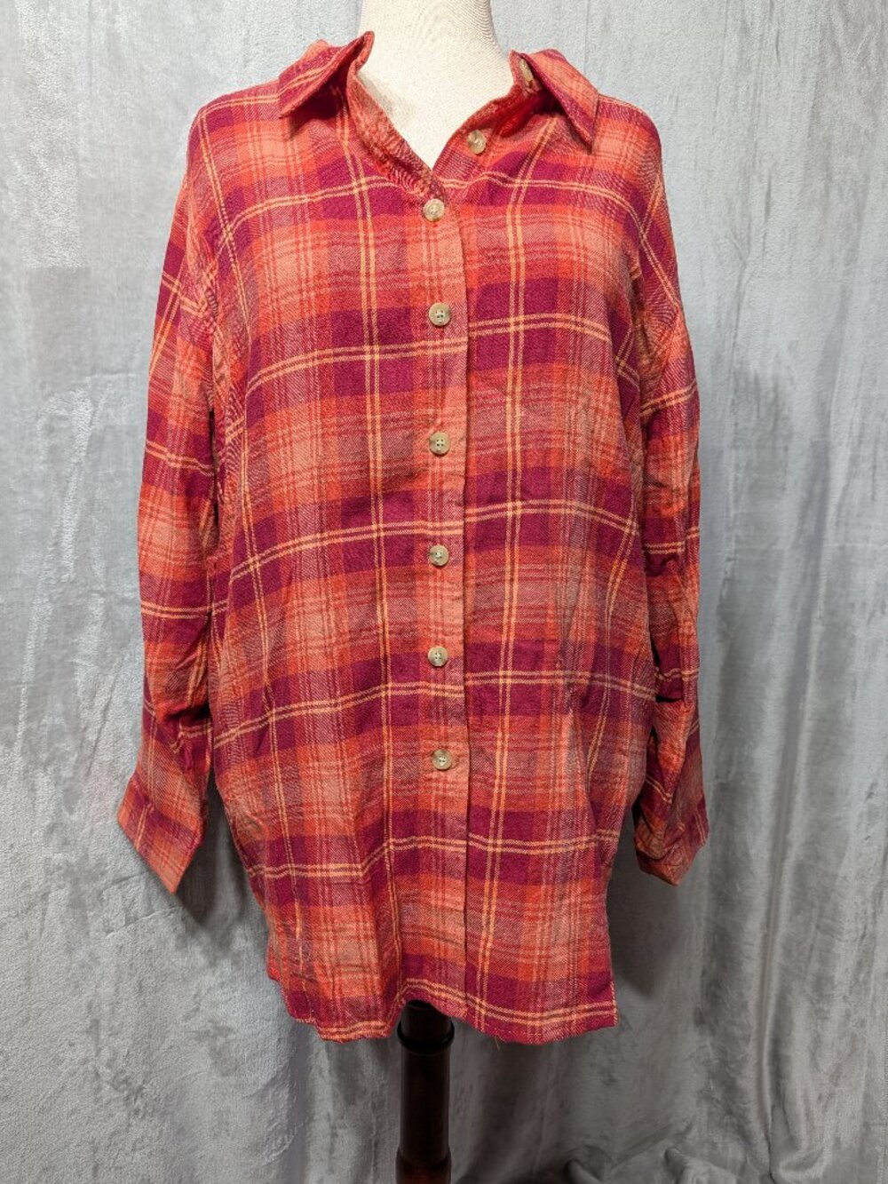 Woman Within (1X) Brushed Cotton Plaid Shirt